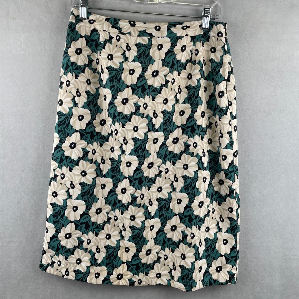 Who What Wear Womens Floral Pleated Midi Skirt Teal Cream Black Office Chic 6